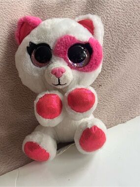 Ty White Plush Kitty with Pink Sequin Accents